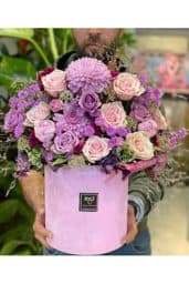 Pembe Kutulu Mor ve Pembe Karışık Buket